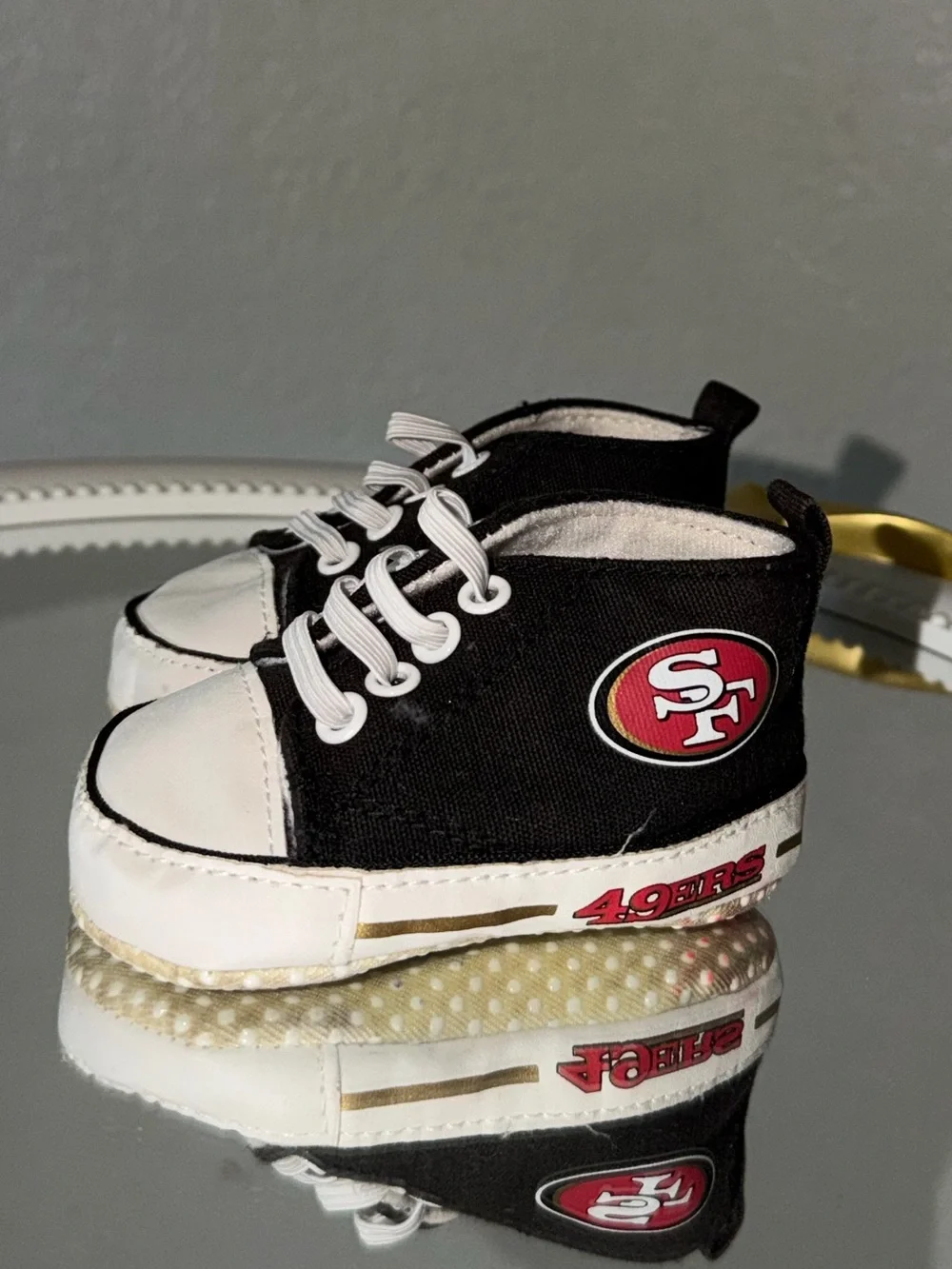 Kids Black & White High-Top Sneakers with Team Patch (football season)